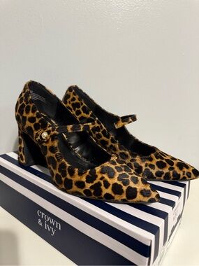 crown & ivy Leopard Print Mary Jane Pumps - Tan and Black